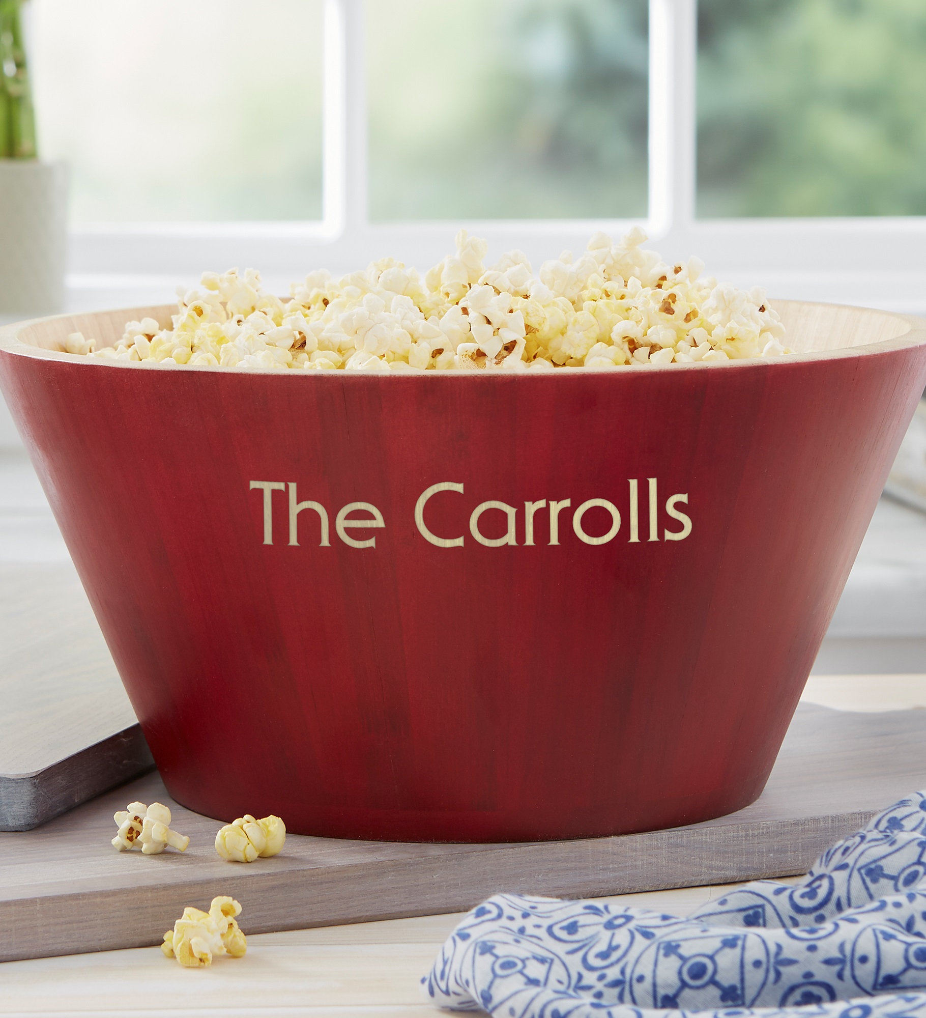 Personalized Bamboo Red Popcorn Bowls